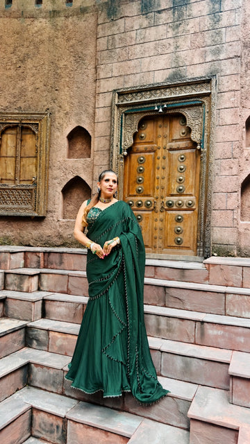 Emerald Cascade Green Shimmer Saree