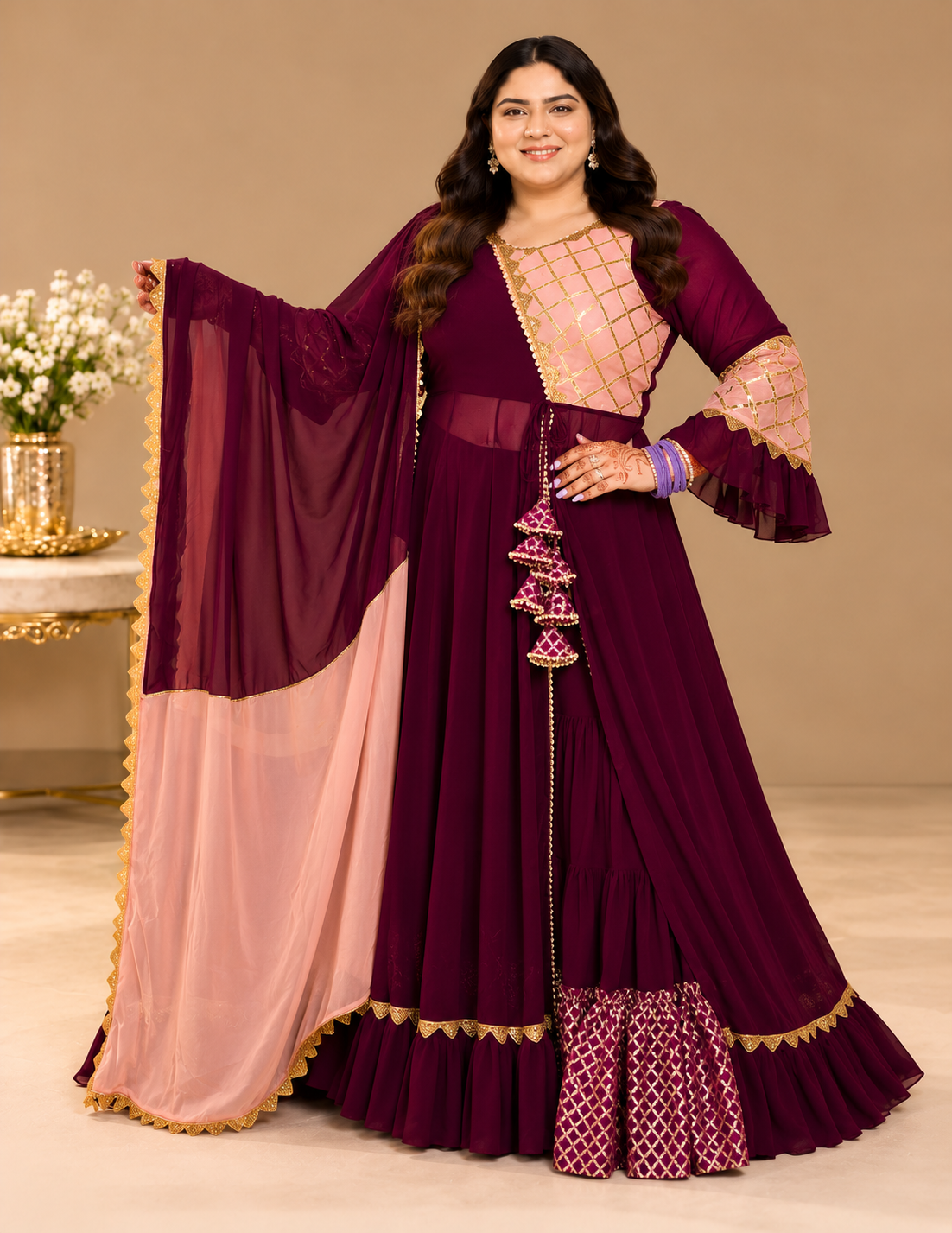 Royal Lattice Wine Suit Set