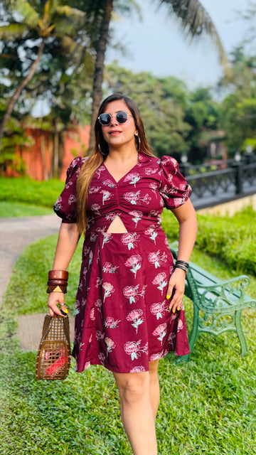 Wine Cute Cut Dress