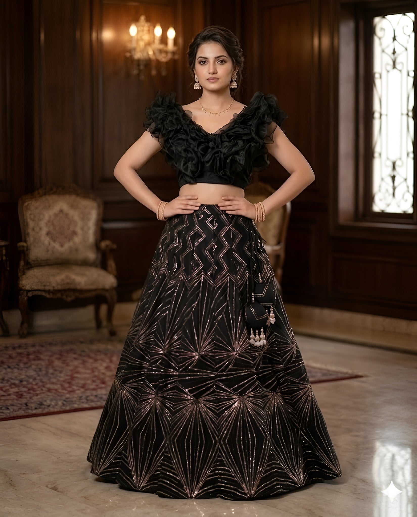 Black Designer Sequin Lehenga