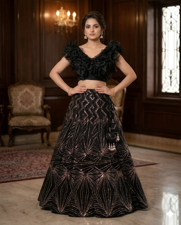 Black Designer Sequin Lehenga