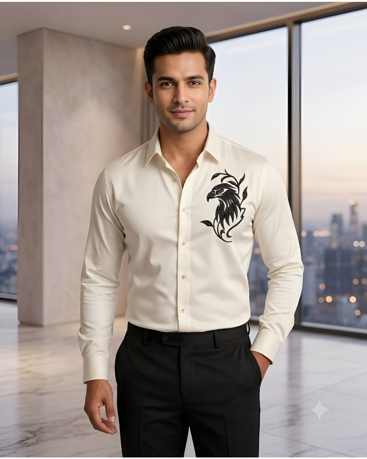 Ivory Falcon Embroidered Shirt