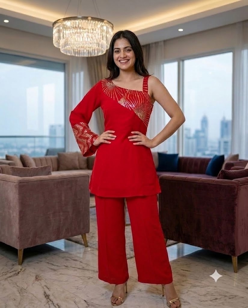 Red Embroidered Co-Ord Set