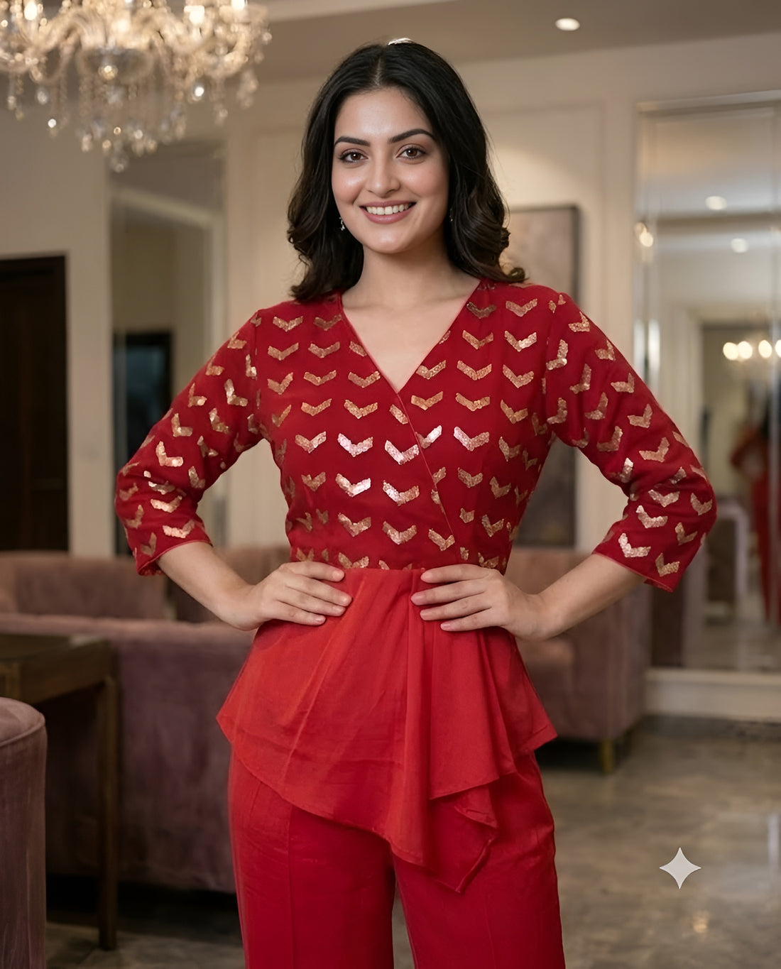 Maroon Embroidered Co-Ord