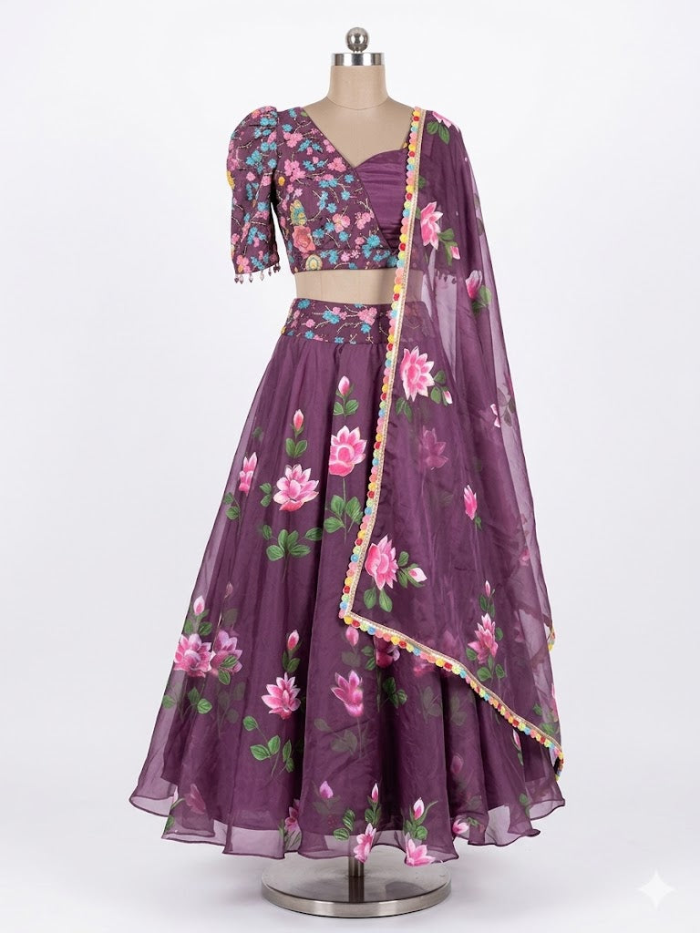 Mauve Handpainted Lehenga