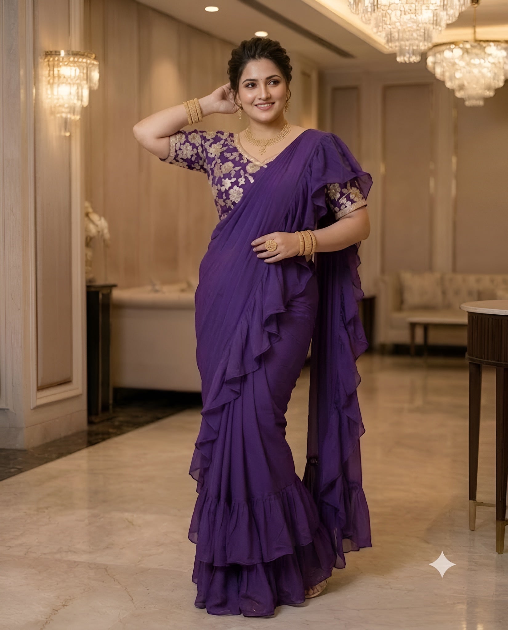 Purple Ruffle Saree