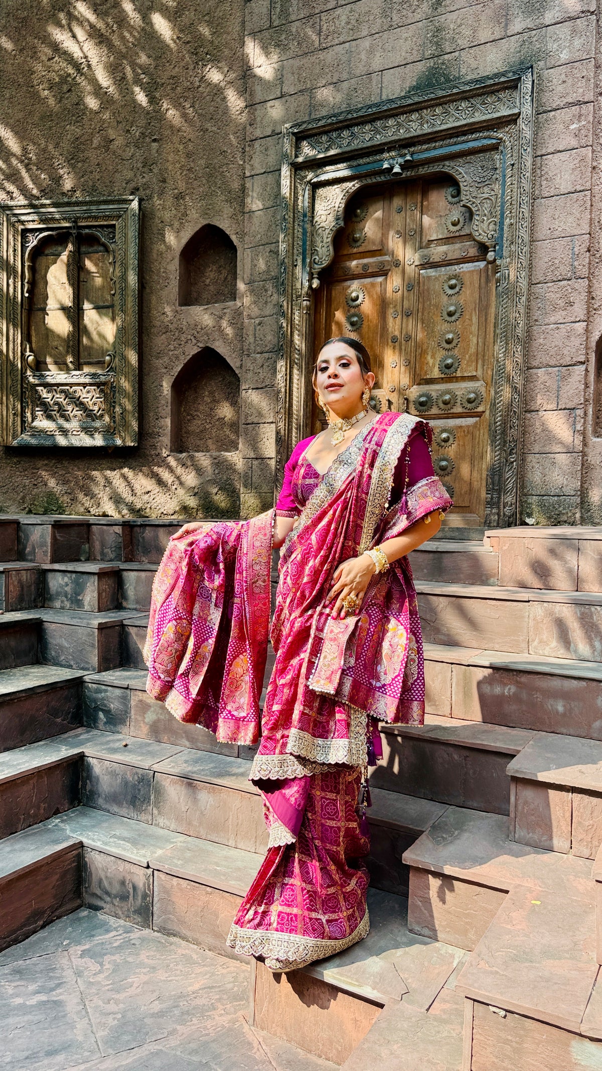 Rajwadi Mosaic Wine Gharchola Saree