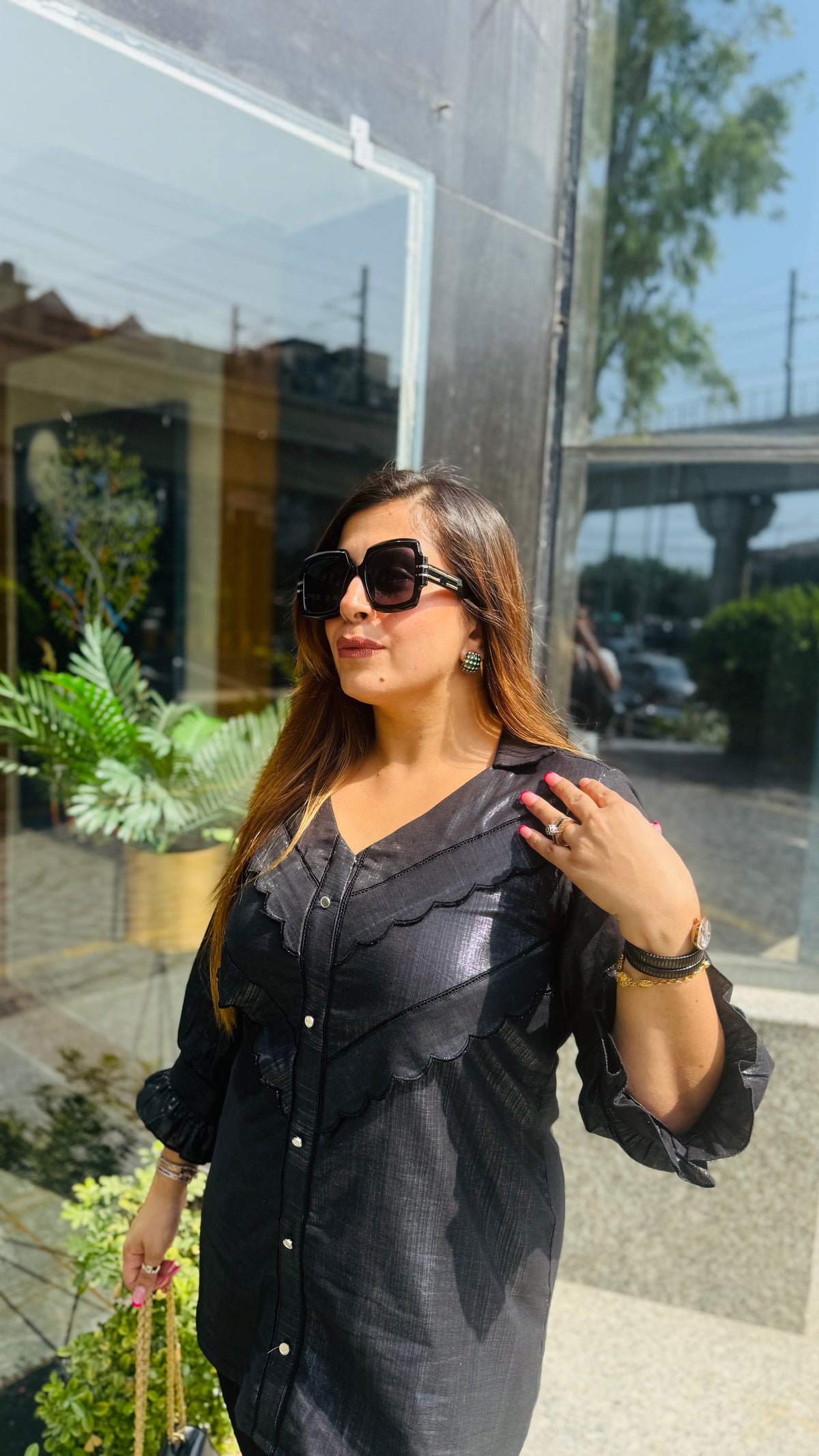 Black Shimmer Linen top