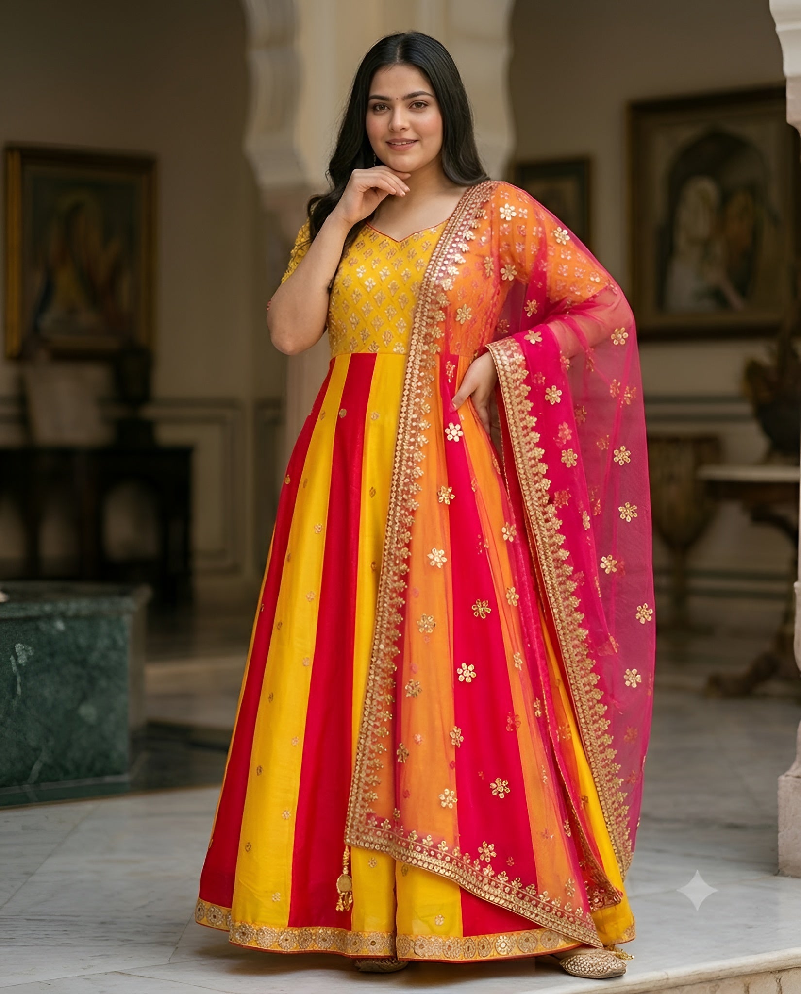 Yellow Pink Georgette Anarkali
