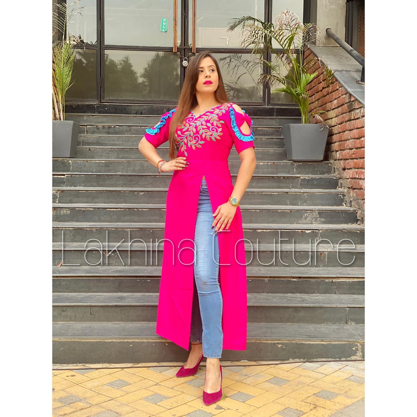 Pink Embroidered Slit Kurti