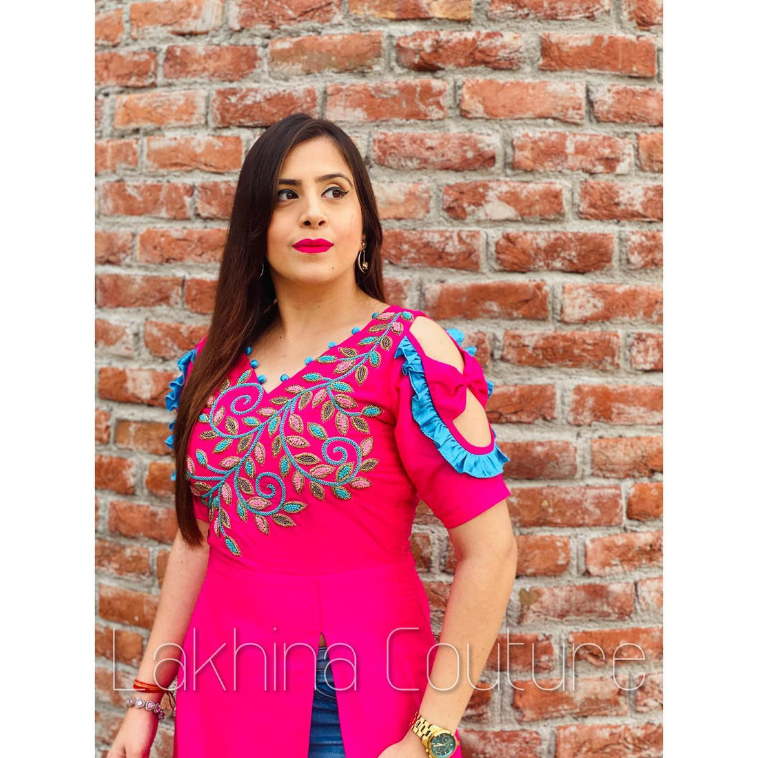 Pink Embroidered Slit Kurti