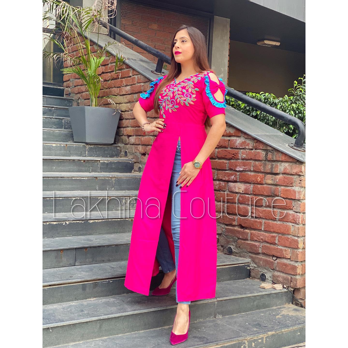 Pink Embroidered Slit Kurti