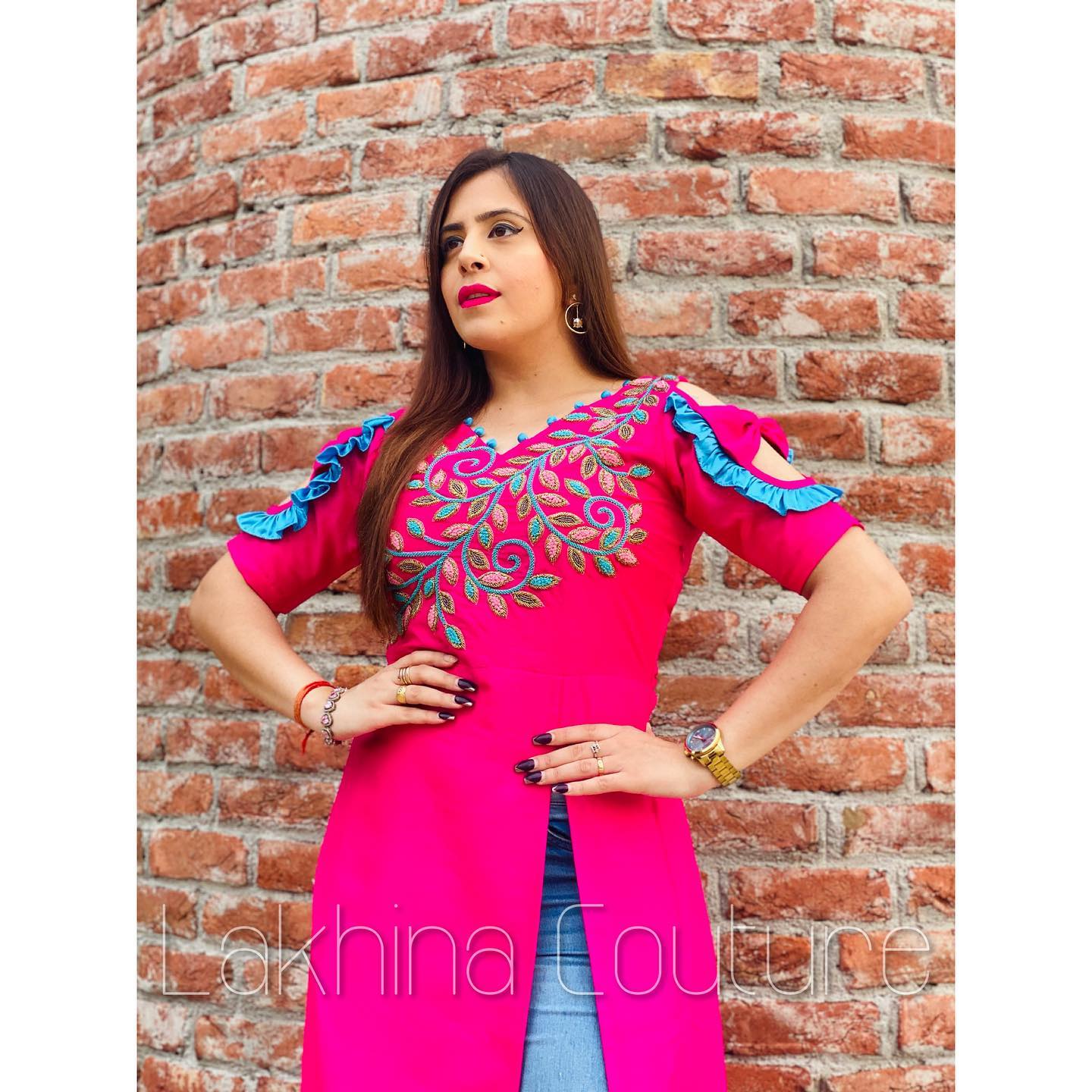 Pink Embroidered Slit Kurti