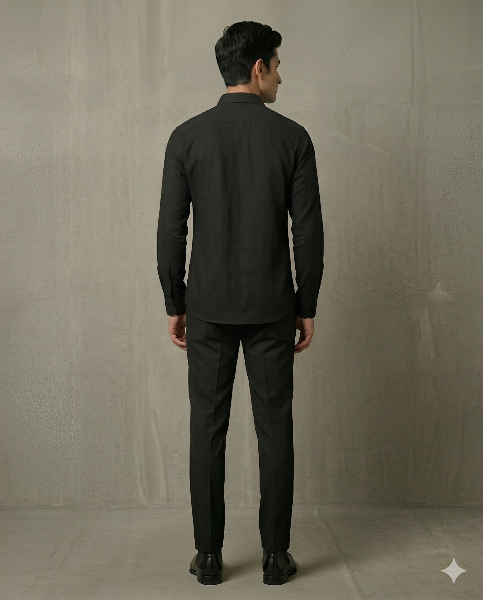 Black Floral Emb Cotton Shirt