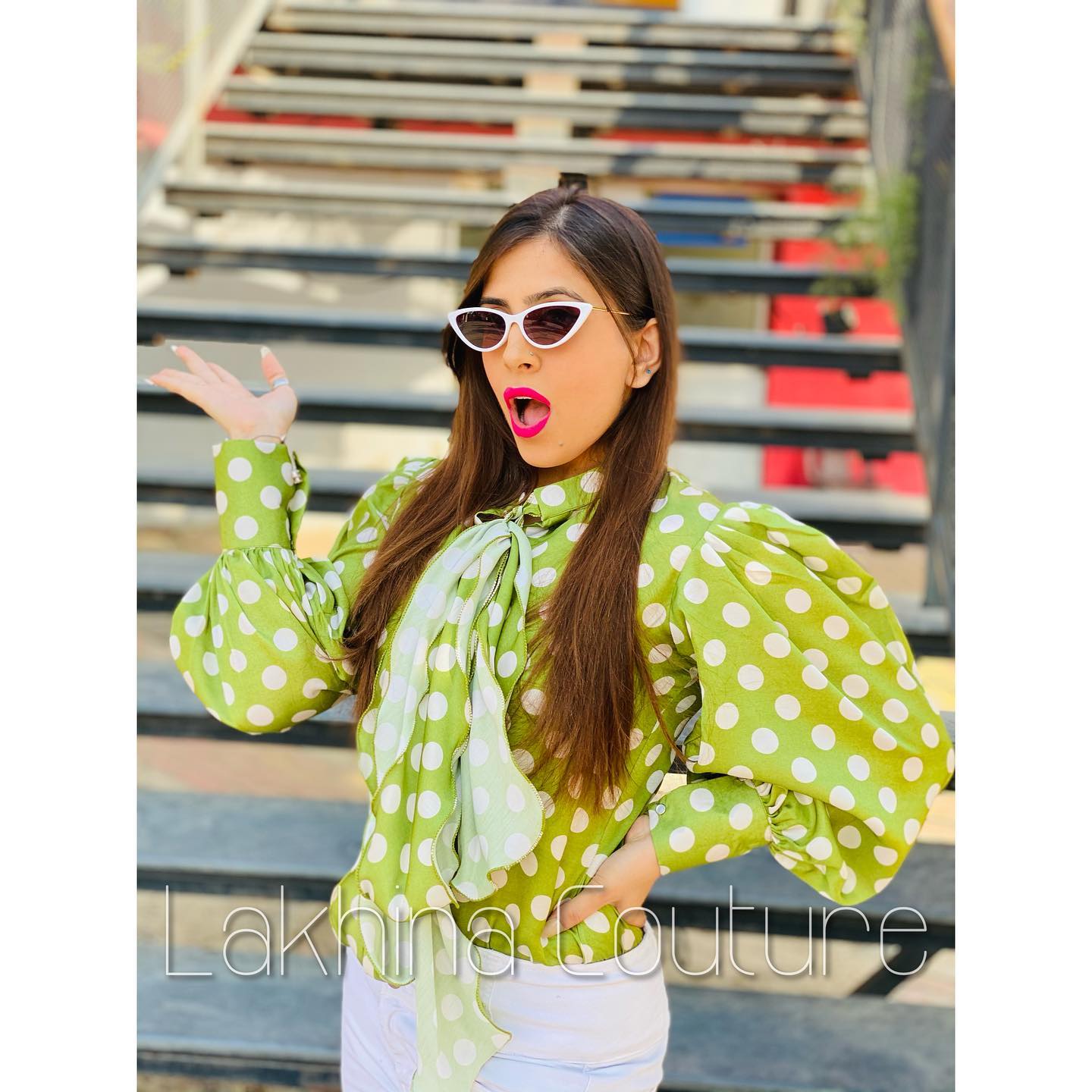 Polka Statement Green,Top | Luxe Satin Edition