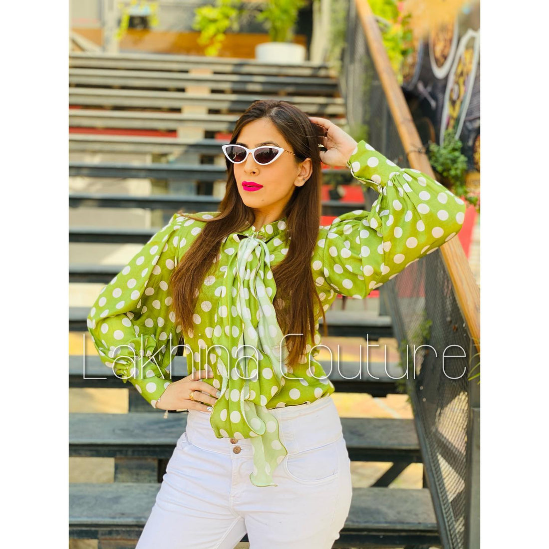 Polka Statement Green,Top | Luxe Satin Edition