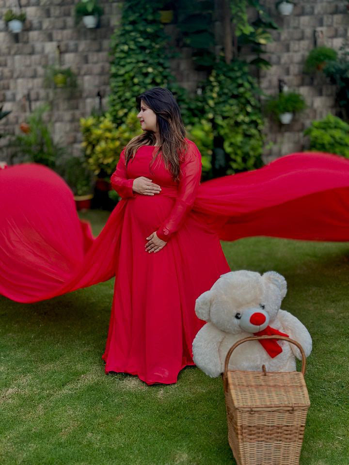 Red Maternity Double Trail Gown