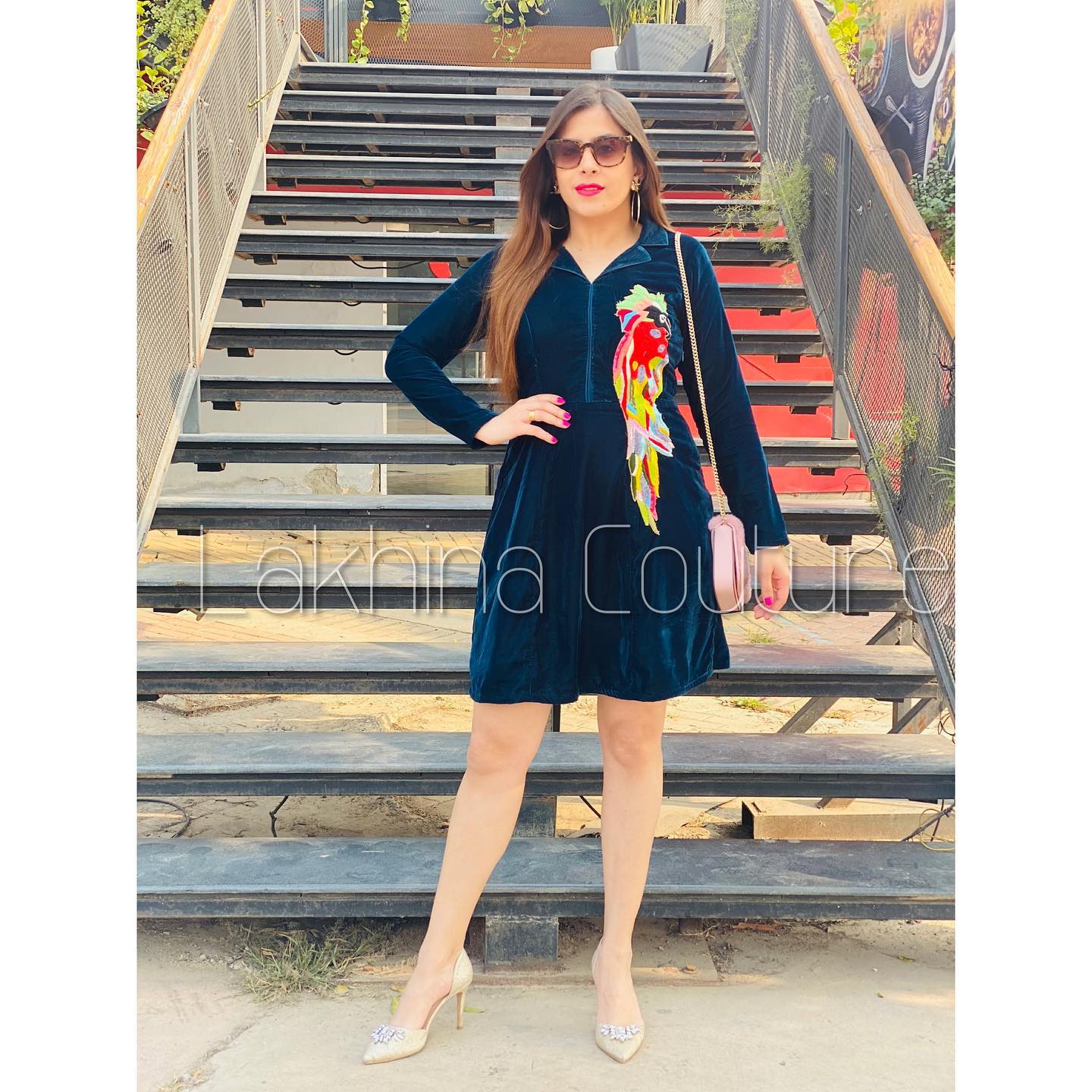 Peacock Green Parrot Velvet Dress