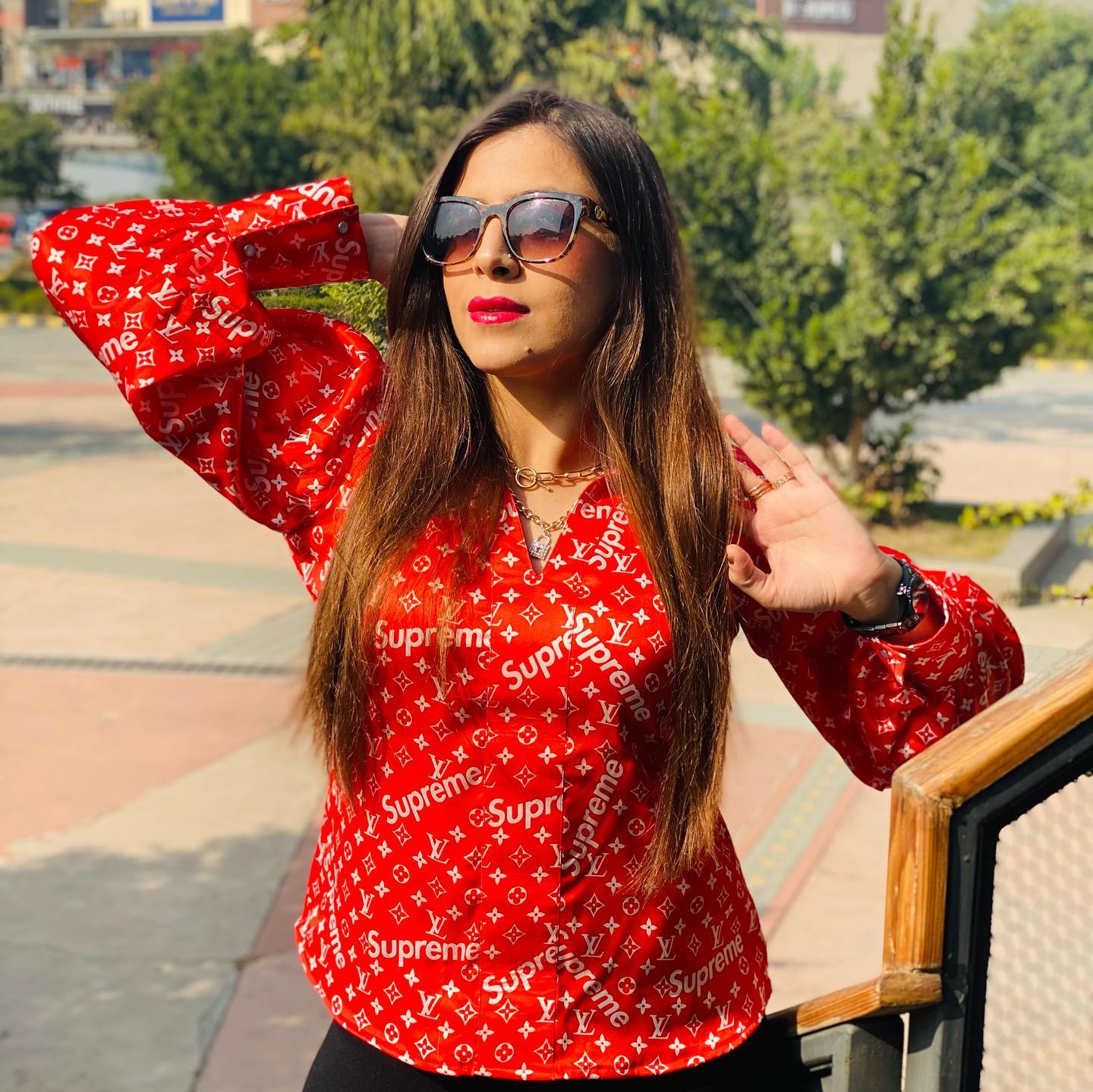 Red Satin Loose Fit Western Top