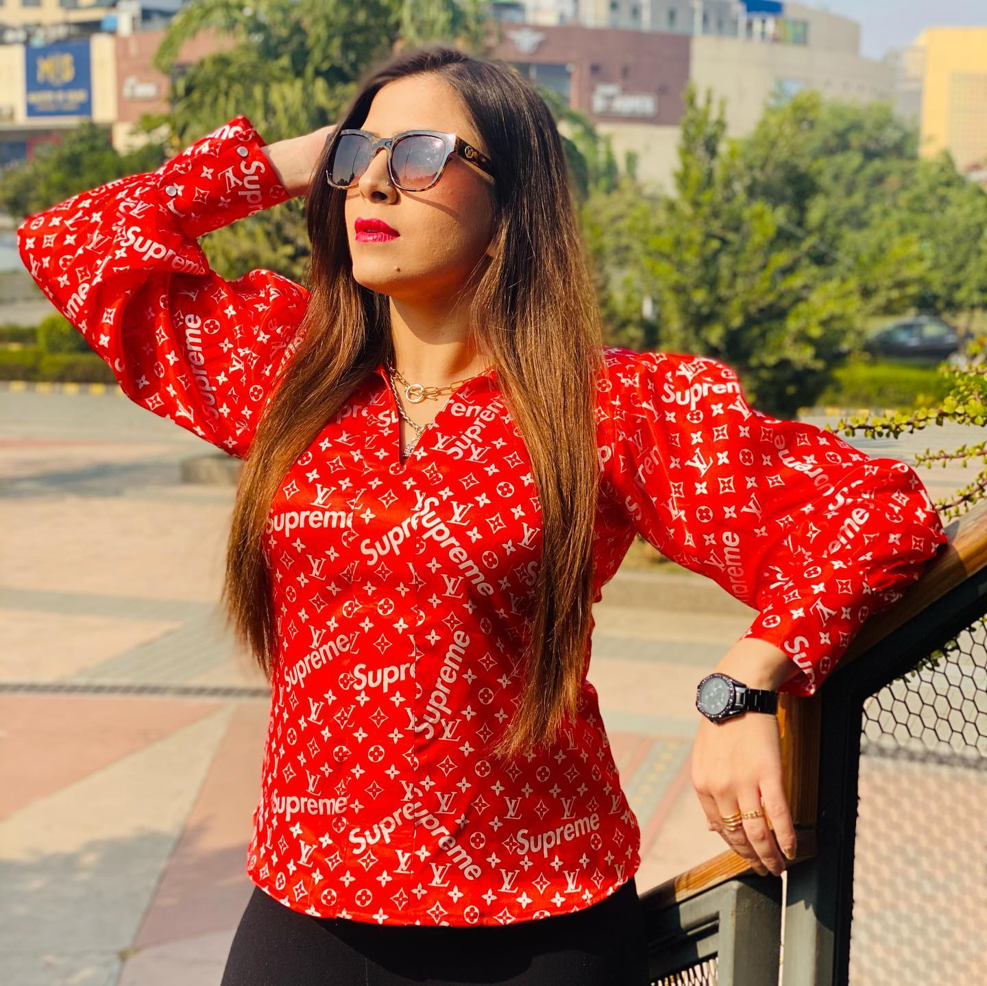 Red Satin Loose Fit Western Top