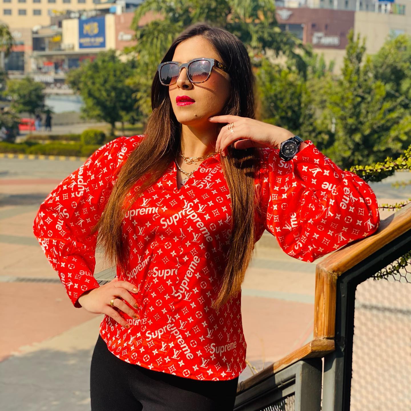 Red Satin Loose Fit Western Top