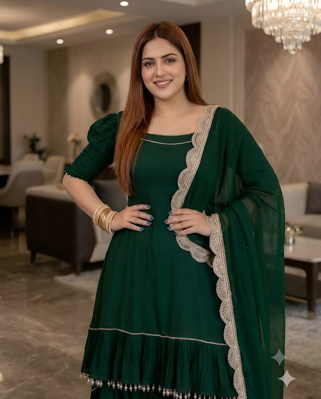 Teal Green One-Shoulder Dhoti Set