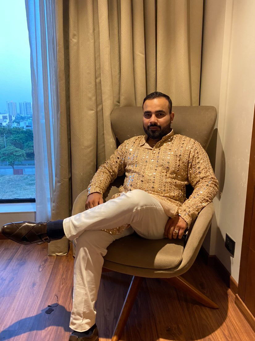 Menswear Beige Faux Mirror Kurta Set