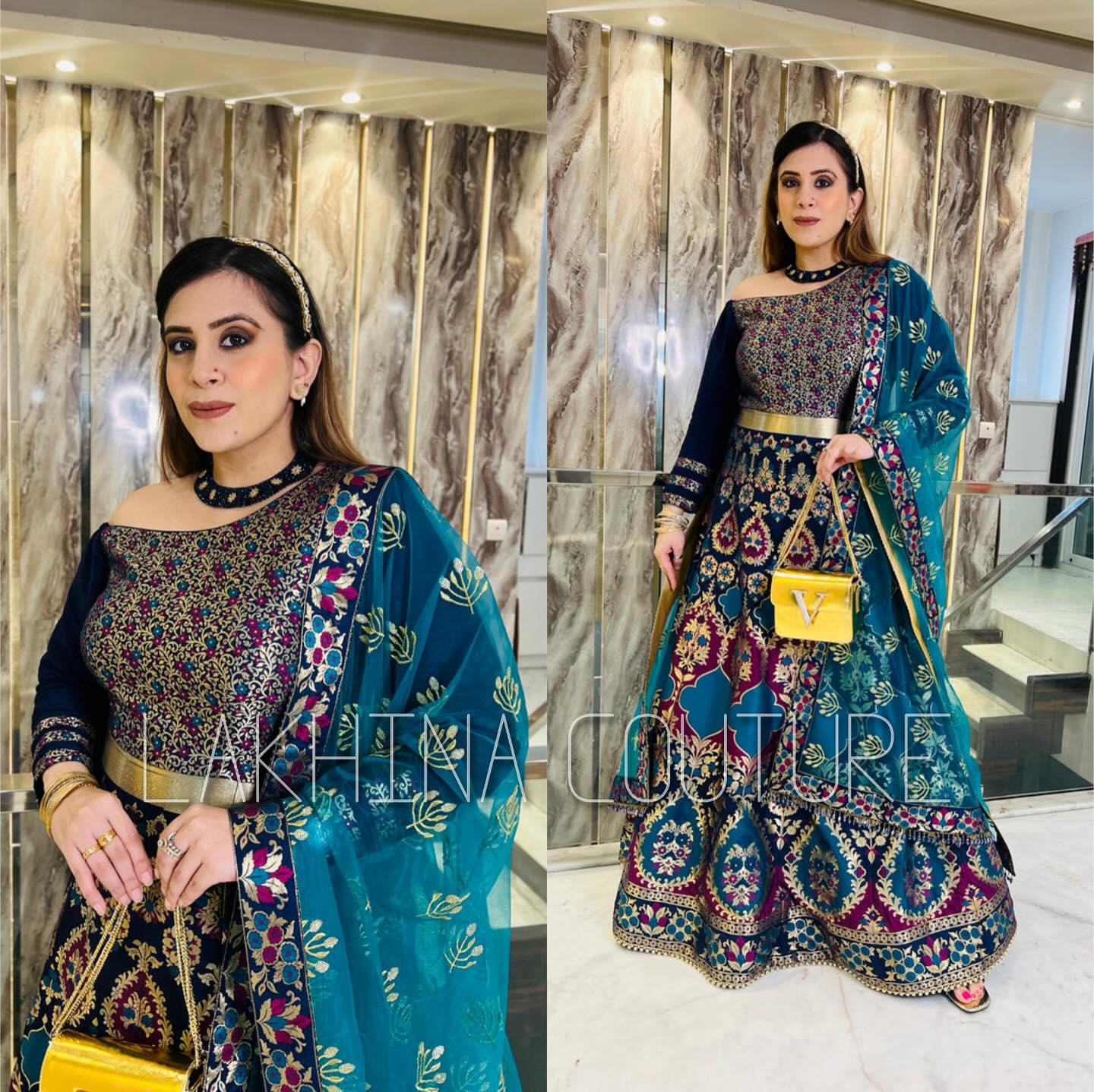 Blue Teal Banarasi Anarkali