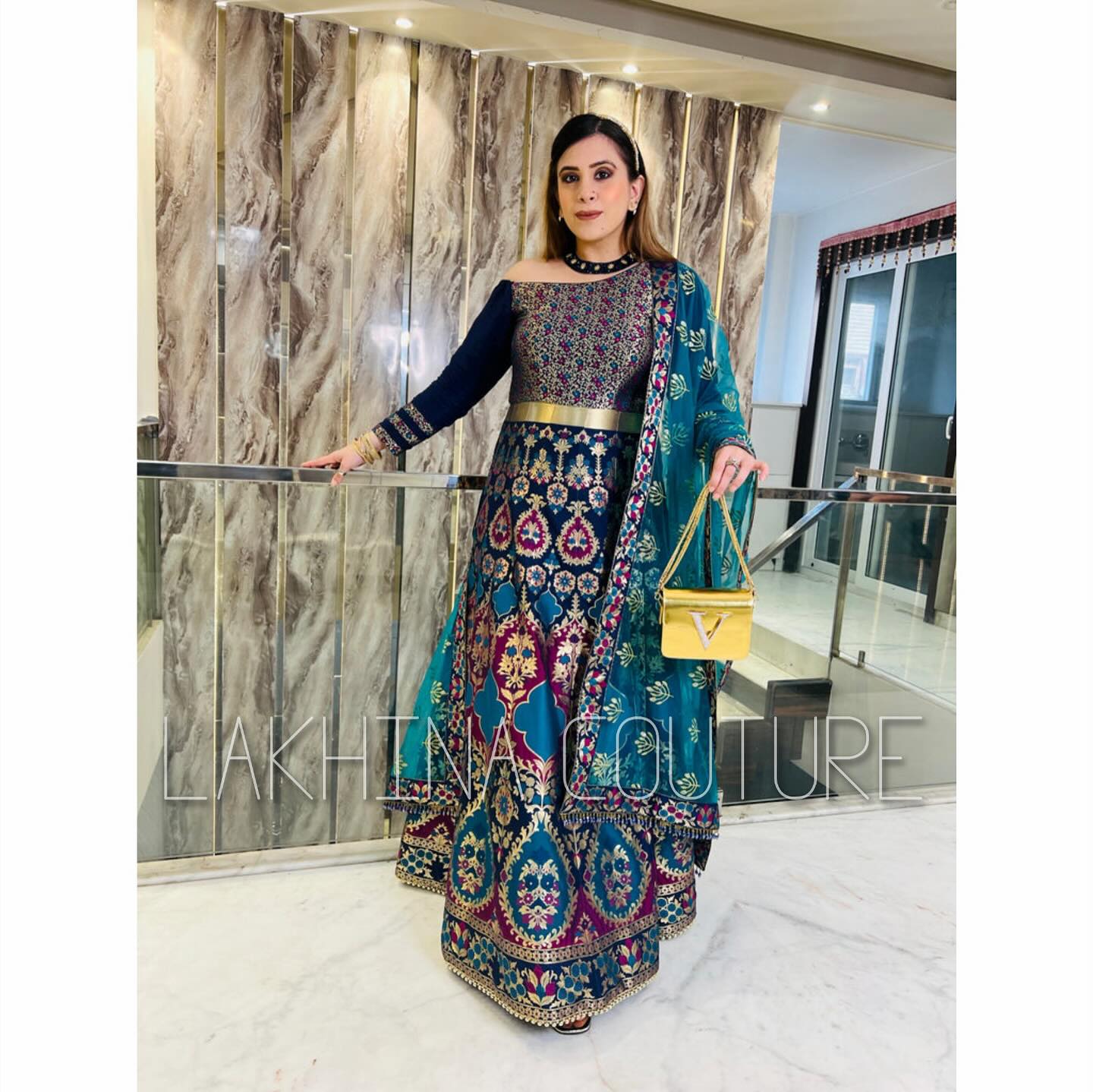 Blue Teal Banarasi Anarkali