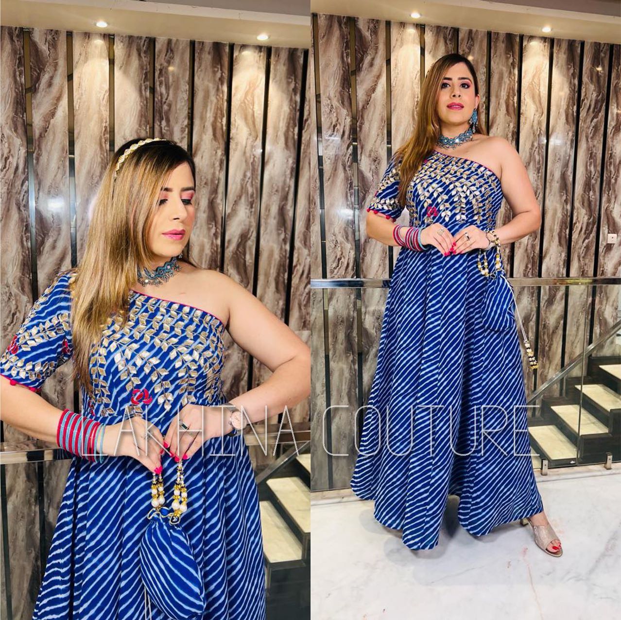 Blue Leheriya Teej Anarkali