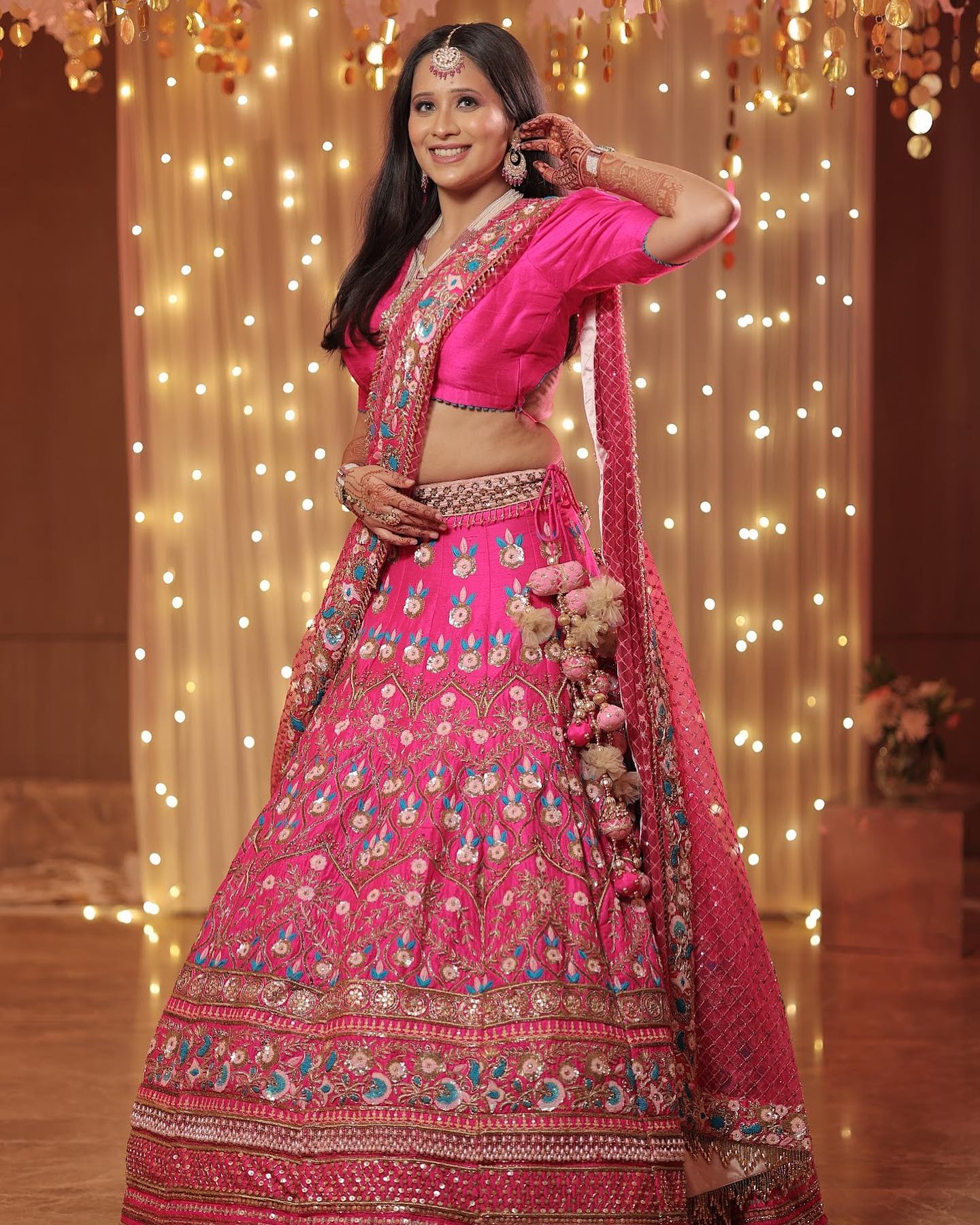 Hot Pink Embroidered Lehenga