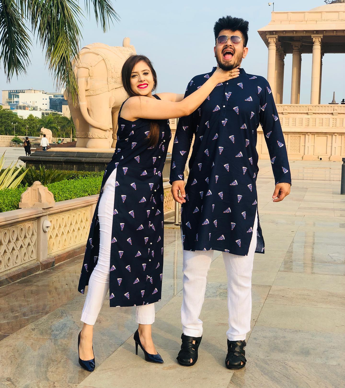 Pizza Print Menswear Kurta with Linen Pants
