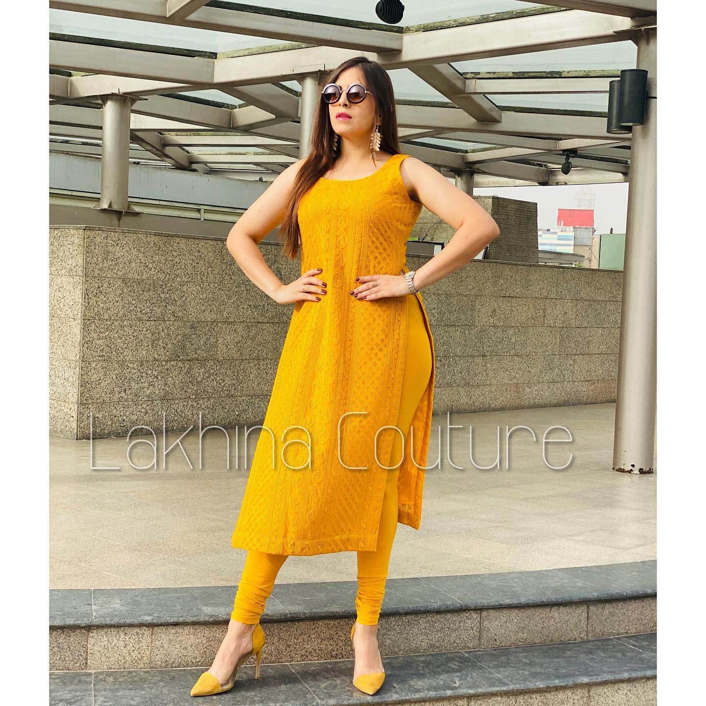 Mustard Chikankari Kurti