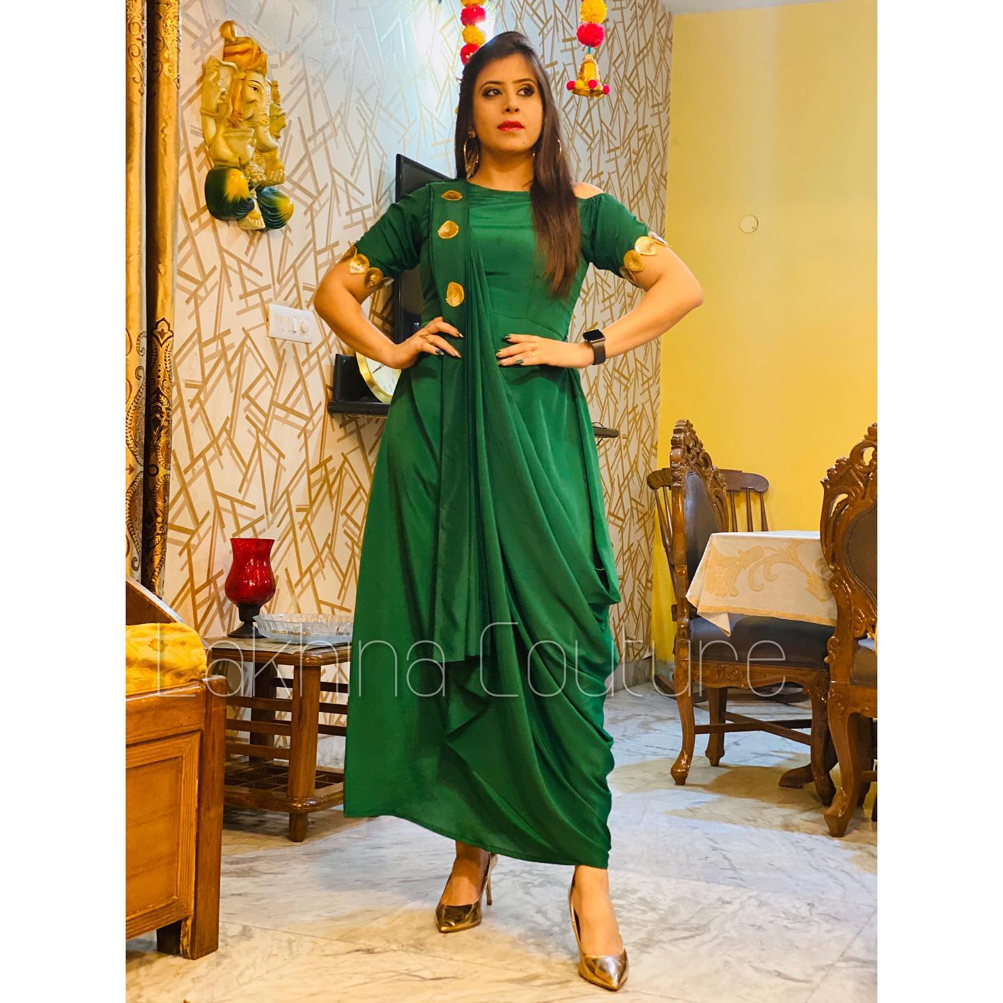 Bottle Green Diwali Drape