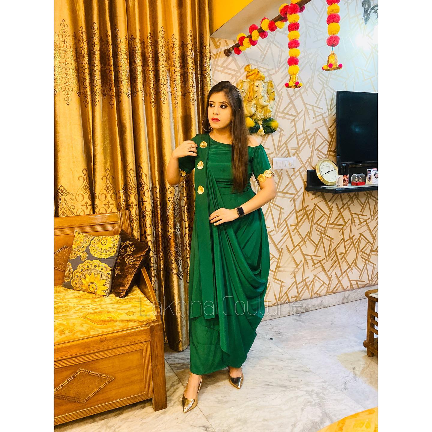 Bottle Green Diwali Drape