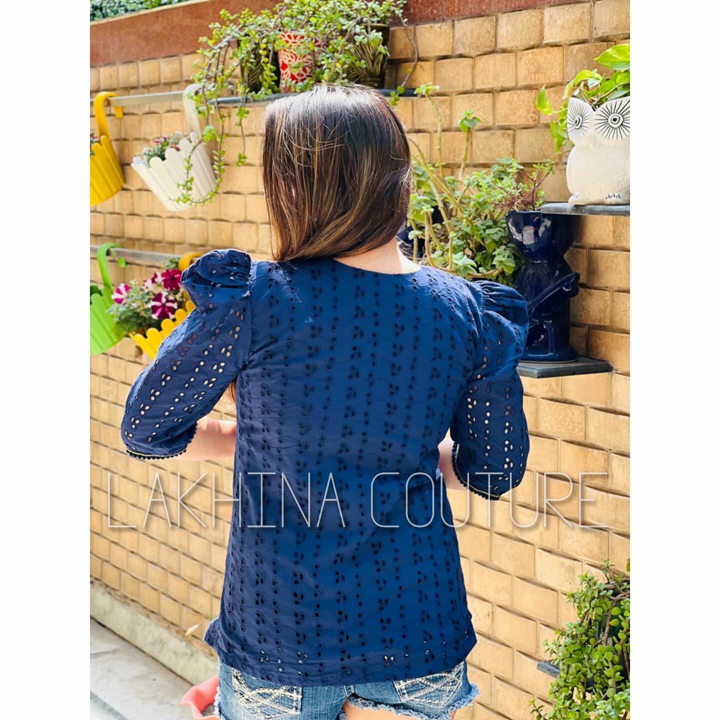 Blue Schiffli Top