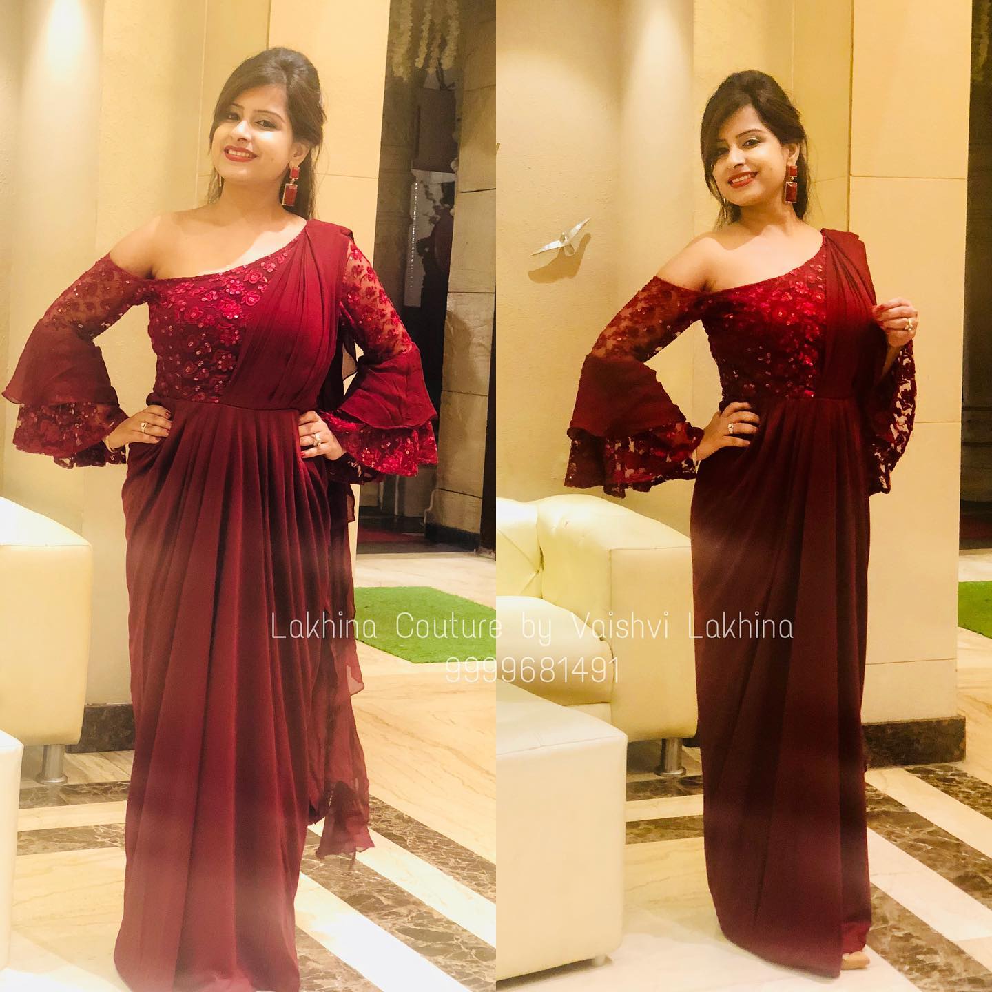 Women’s Maroon Party Wear Gown