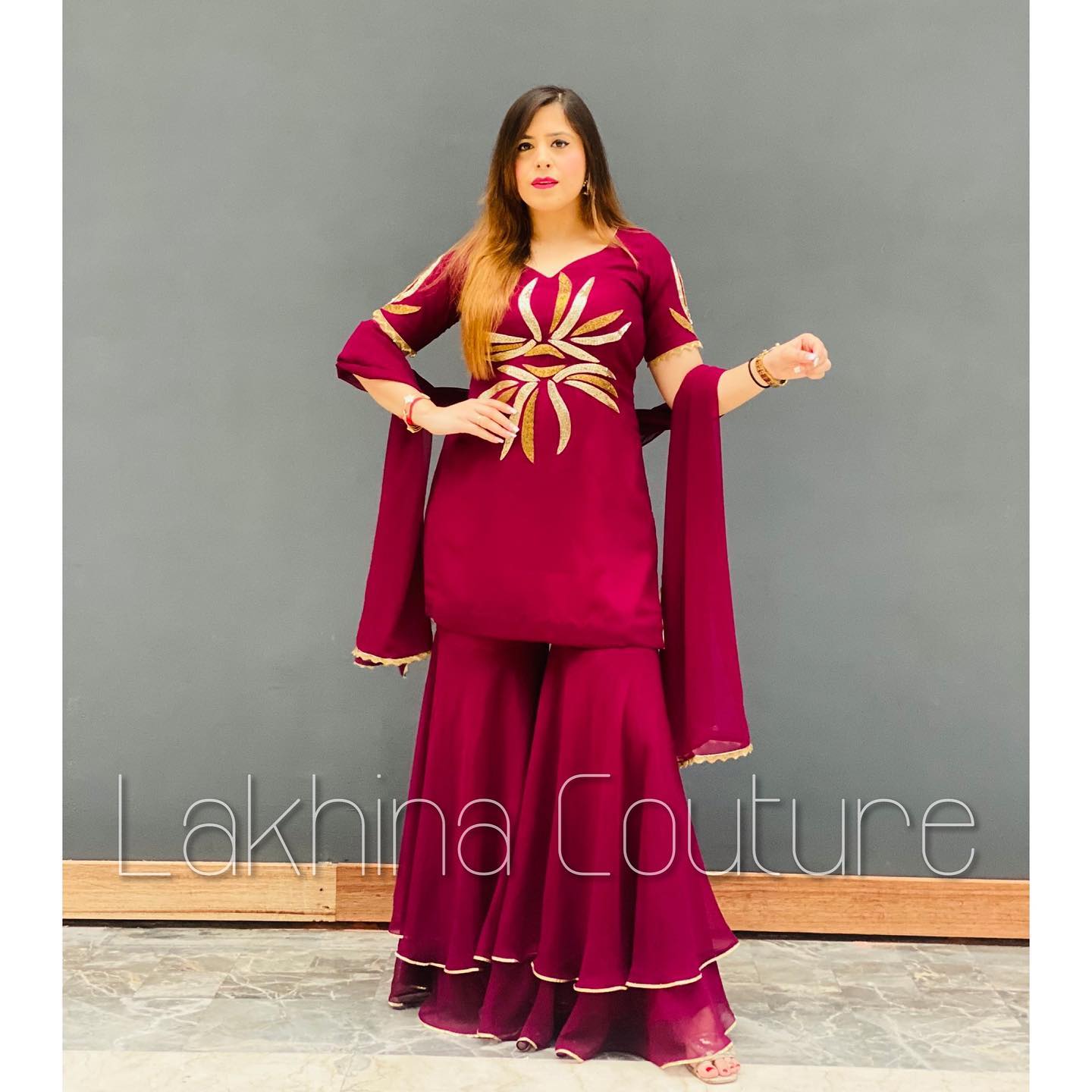 Wine Embroidered Suit
