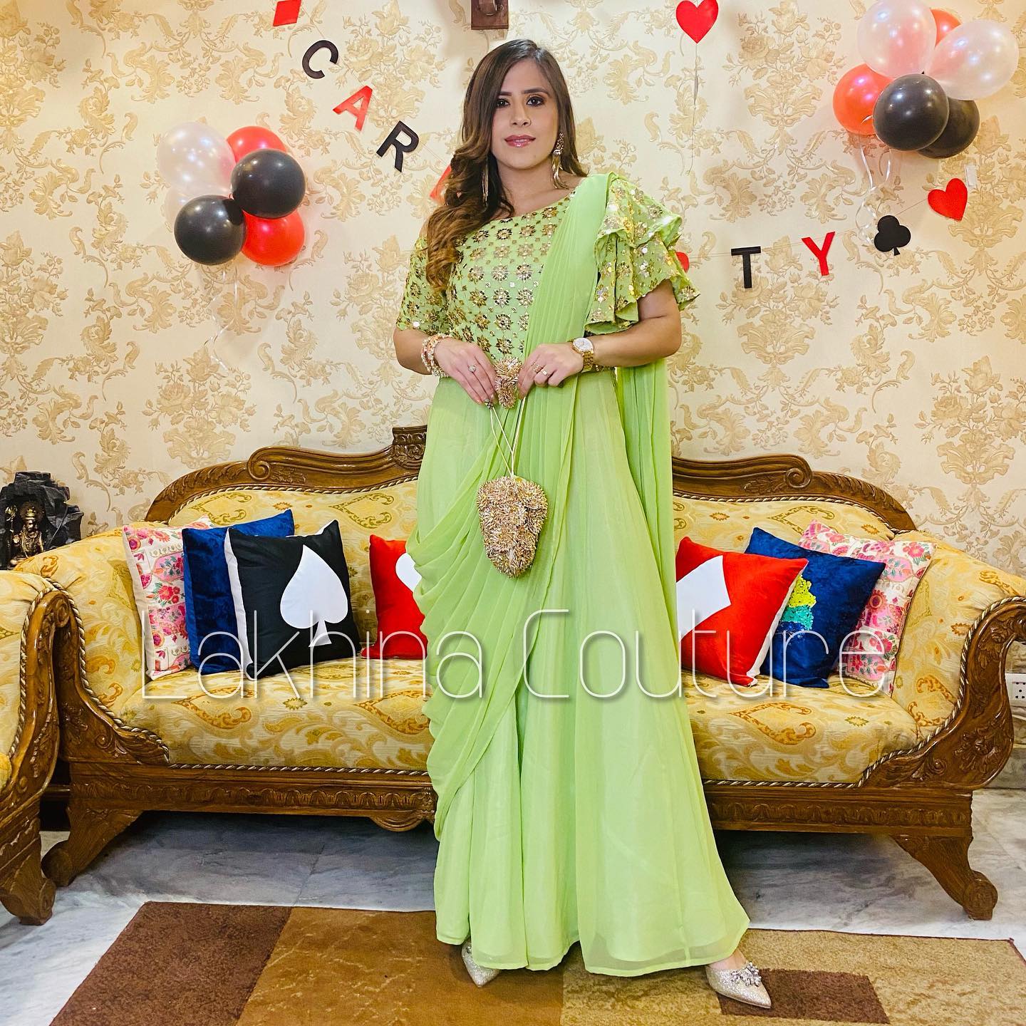 Pista Green Jumpsuit Saree
