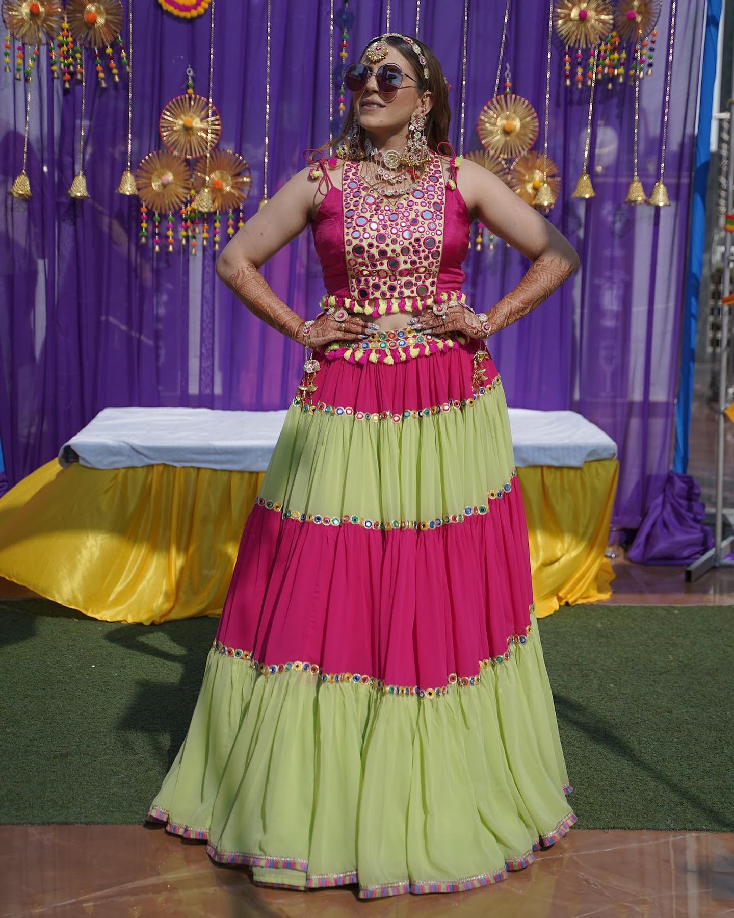 Pink Green Georgette Lehenga