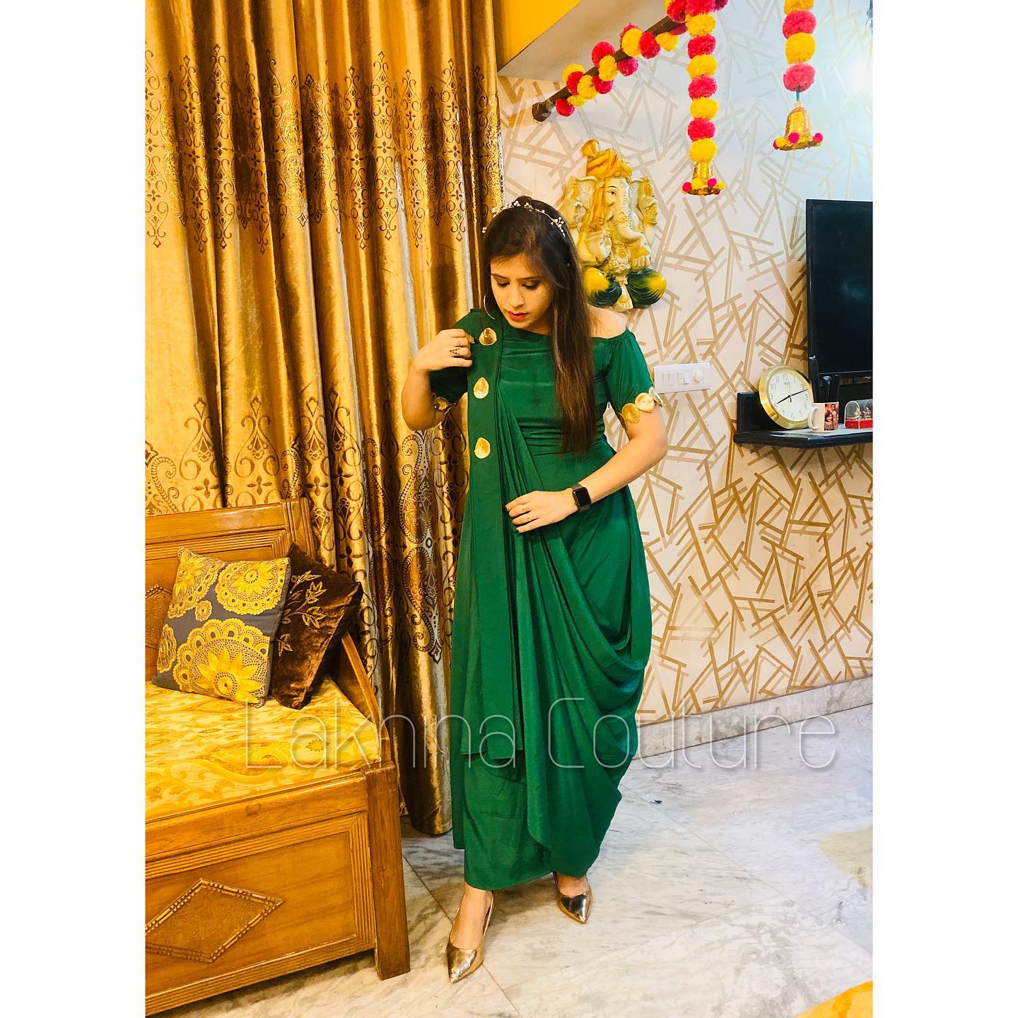 Bottle Green Diwali Drape