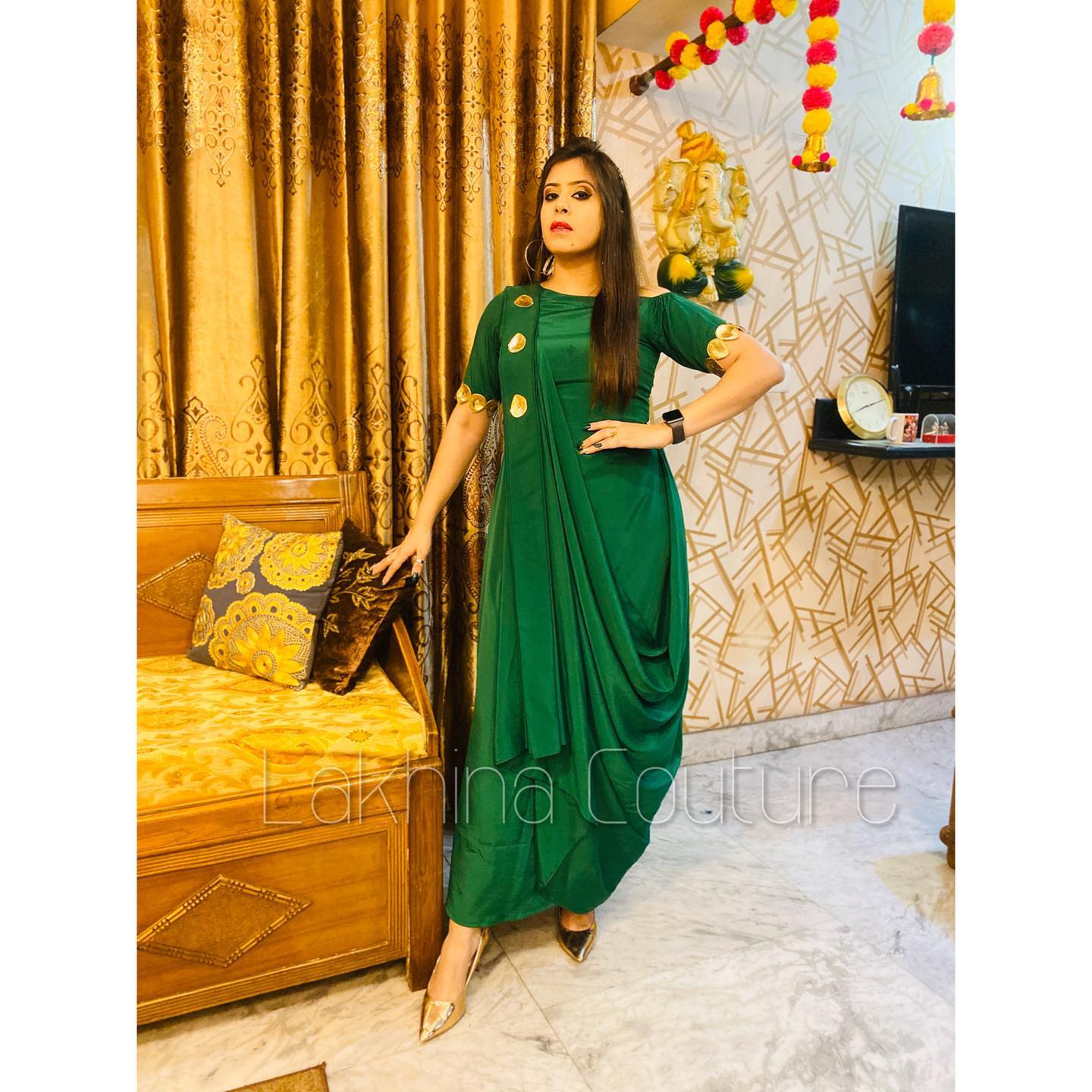Bottle Green Diwali Drape