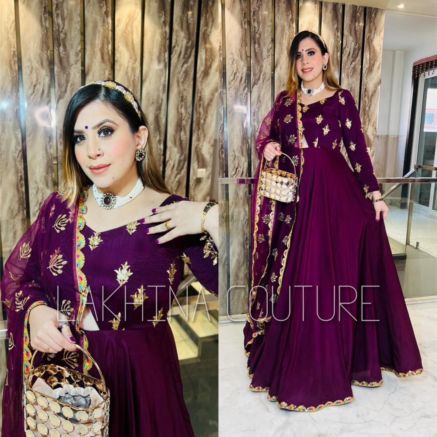 Wine Crepe Anarkali