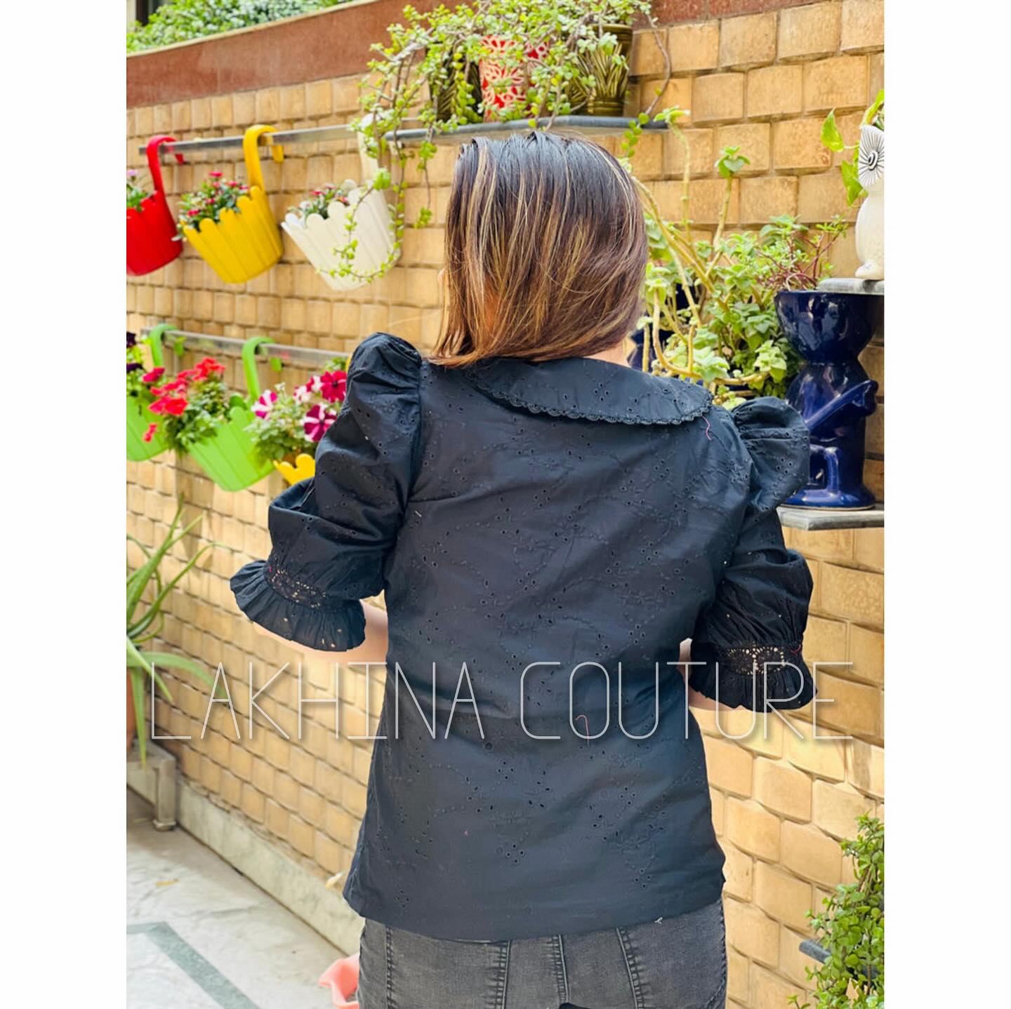 Black Schiffli Top