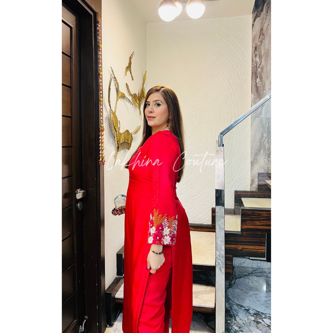 Coral Embroidered Suit