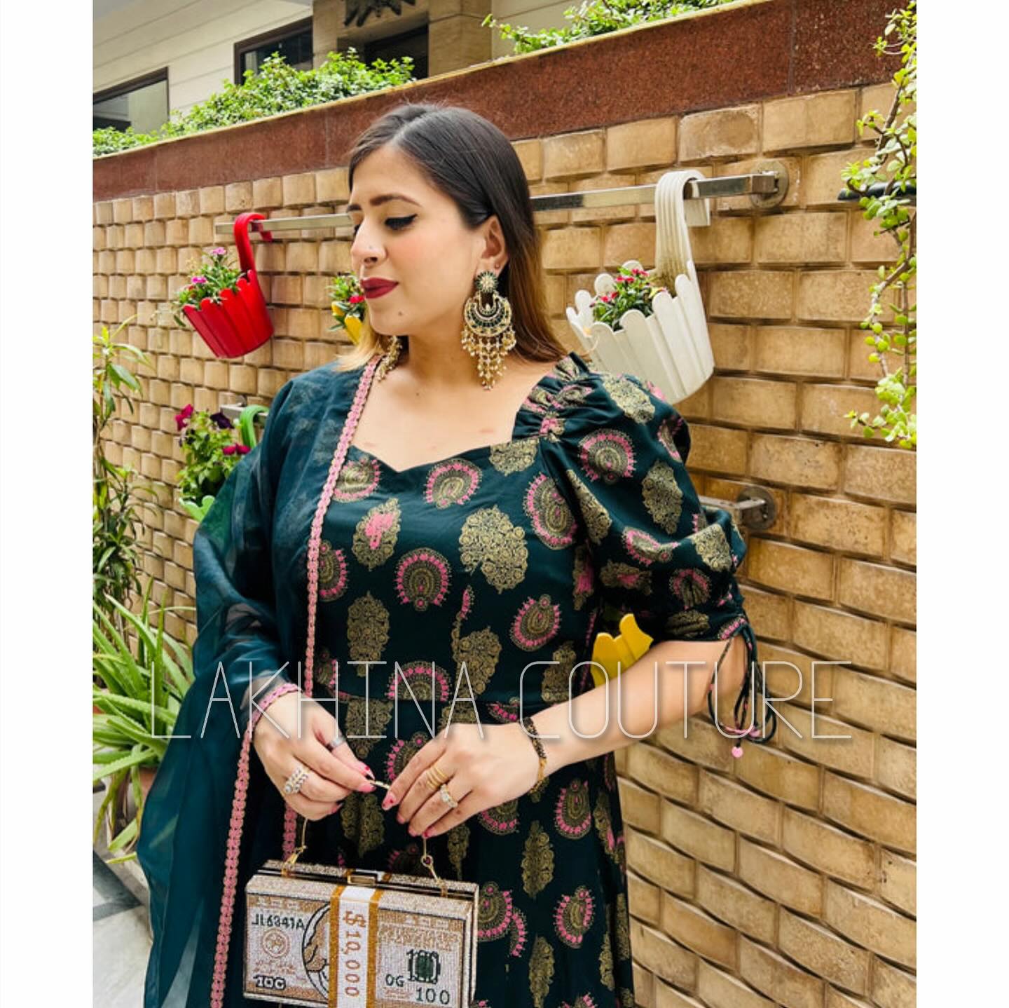 Bottle Green Foil Anarkali