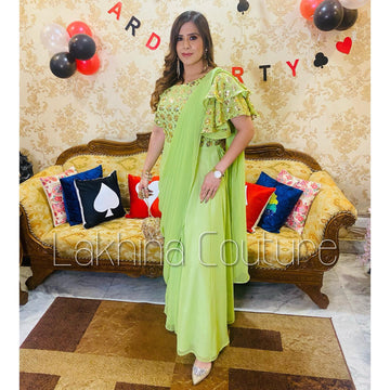 Pista Green Jumpsuit Saree