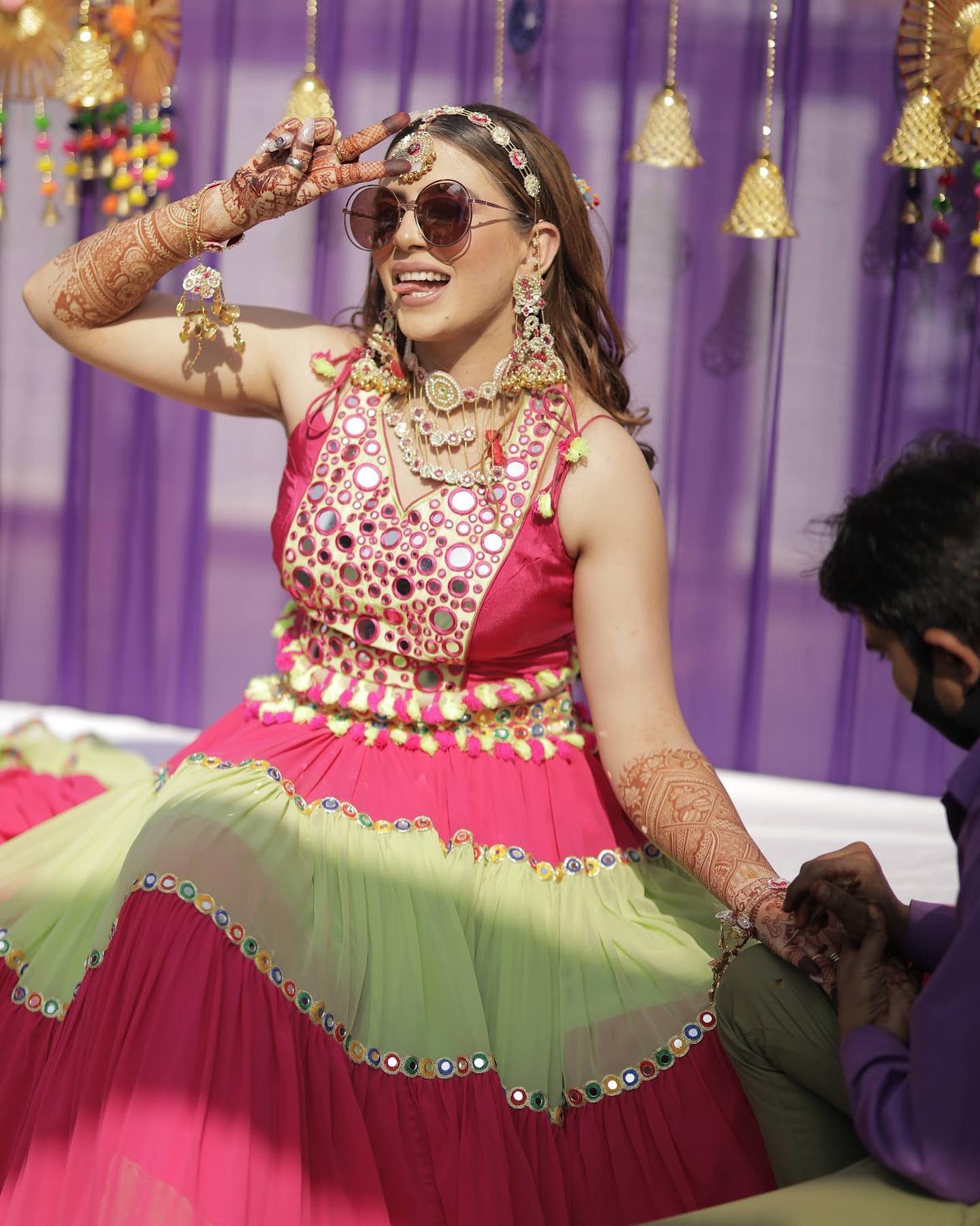 Pink Green Georgette Lehenga