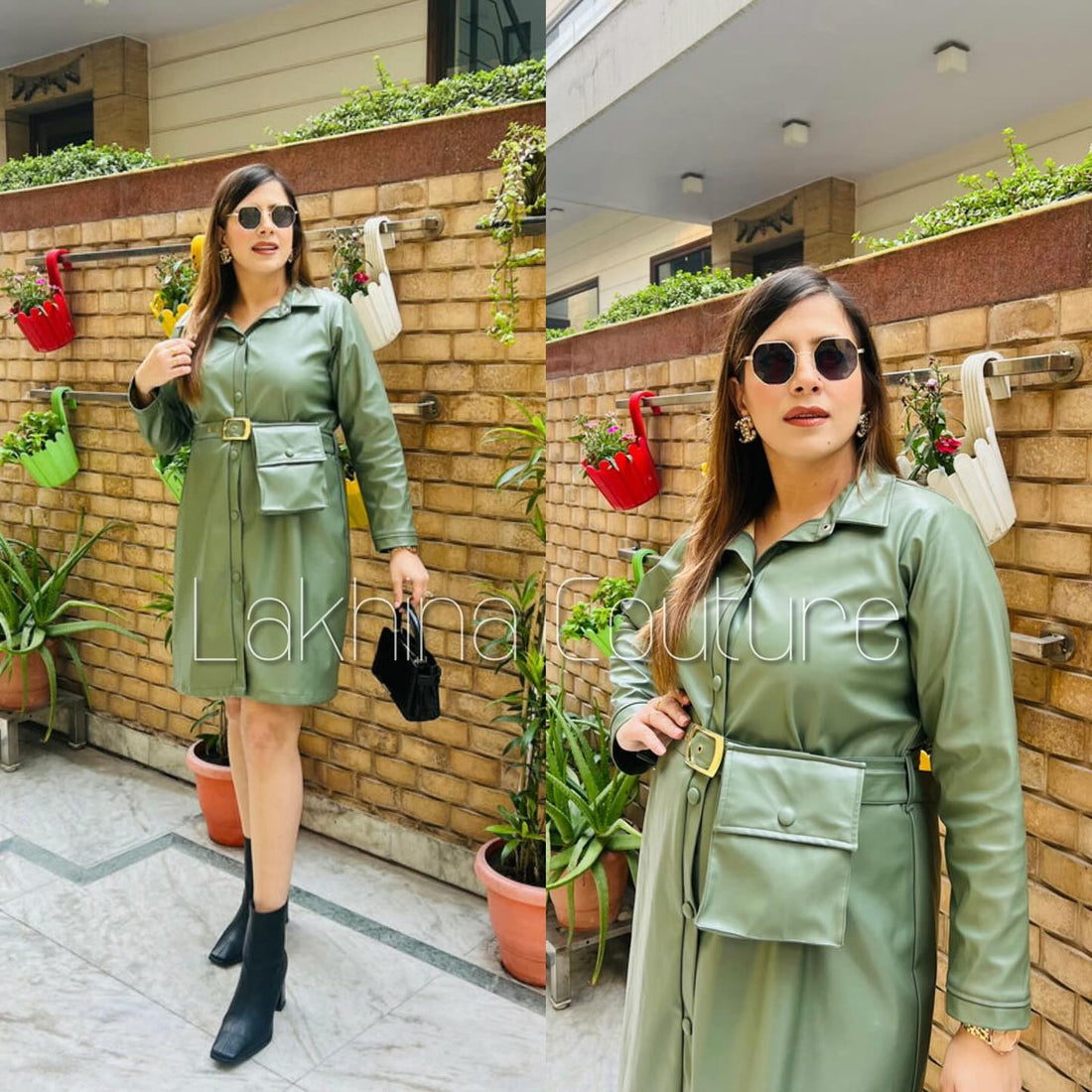 Sage Green Leather Dress