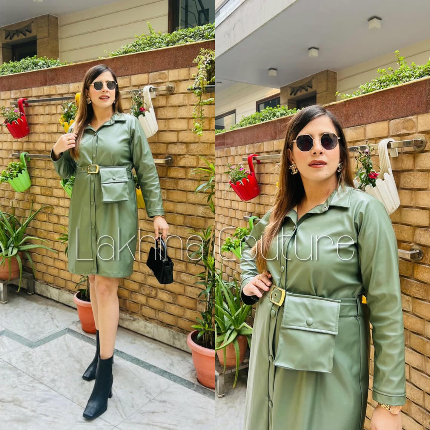 Sage Green Leather Dress
